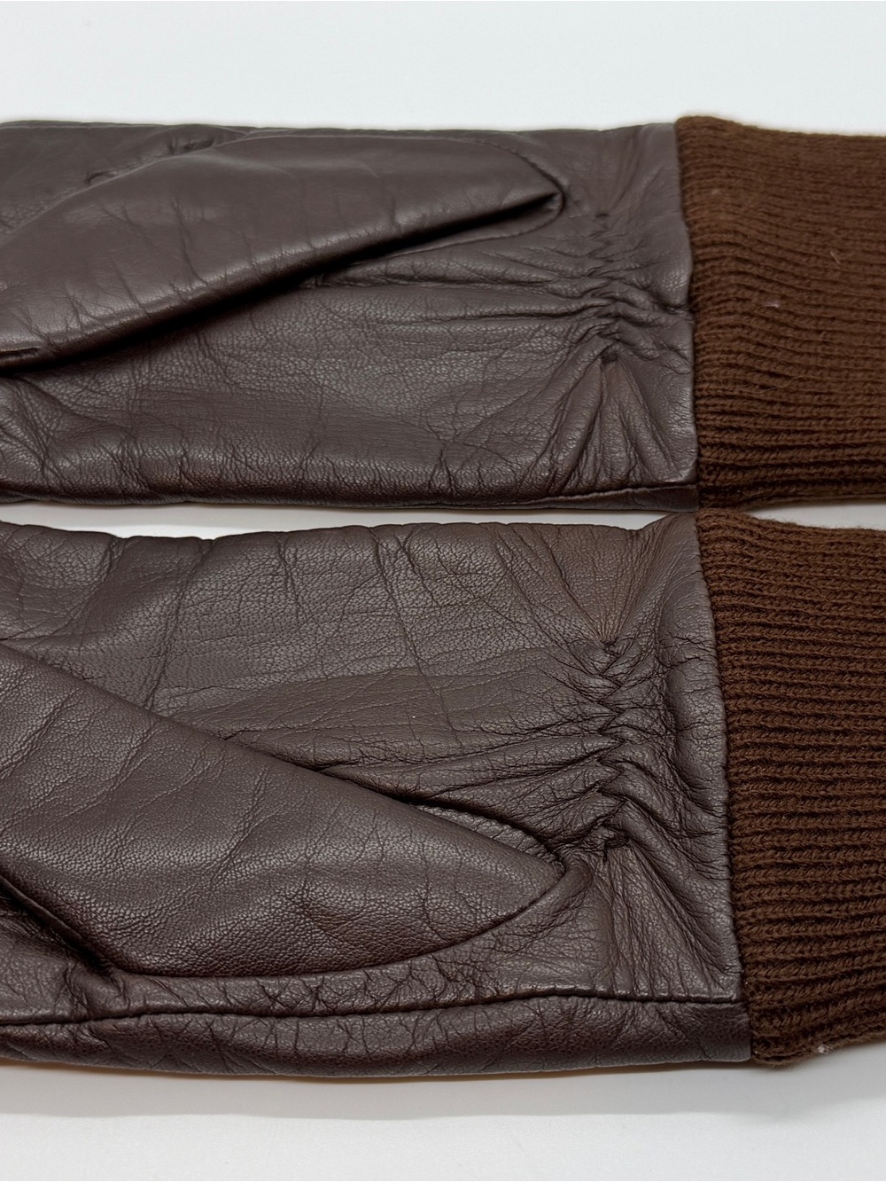 Leather Knit-Cuff Women's Gloves in Brown